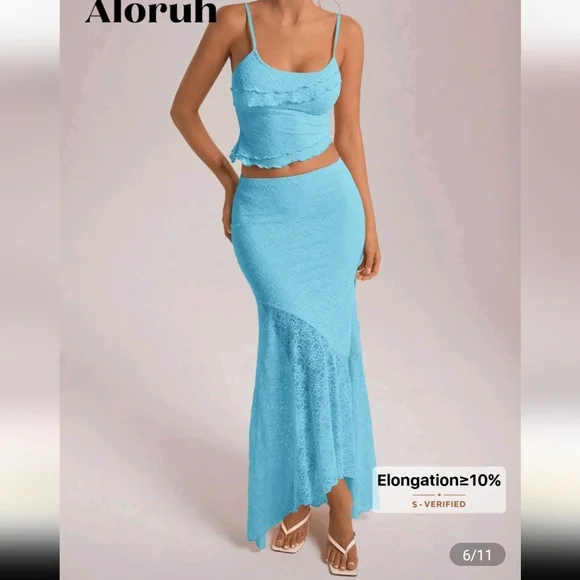 Mint Blue Lace Skirt & Tank Set - Picture 5 of 10